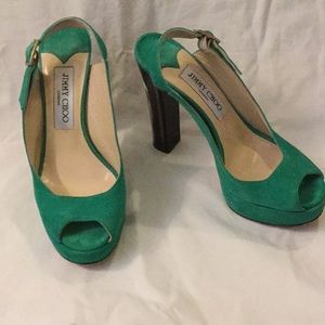 Jimmy Choo suede peep toe heels